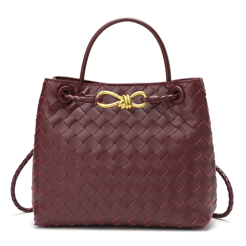 Tiffany & Fred Paris Woven Leather Top Handle Crossbody Satchel Bag - Burgundy